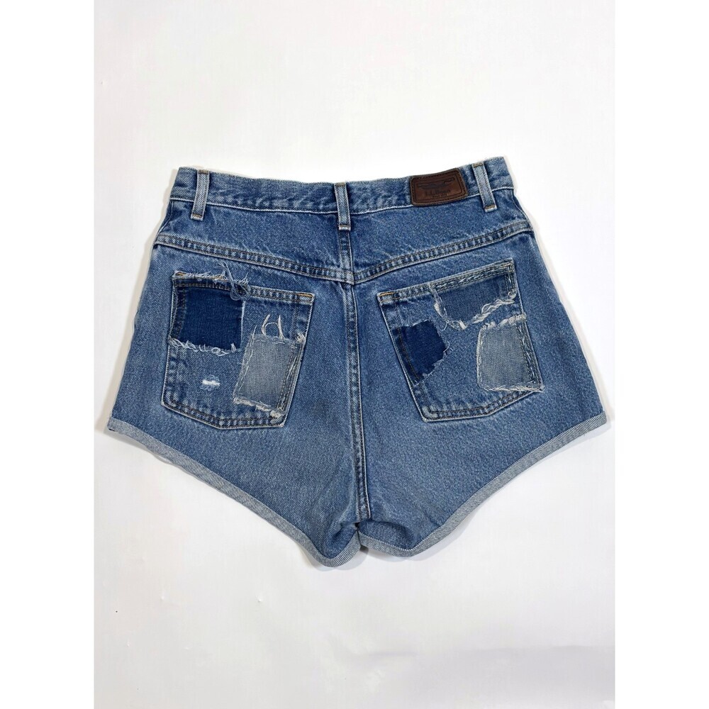 LL Bean Patchwork Denim Mini Shorts High Rise Distressed - Size 8